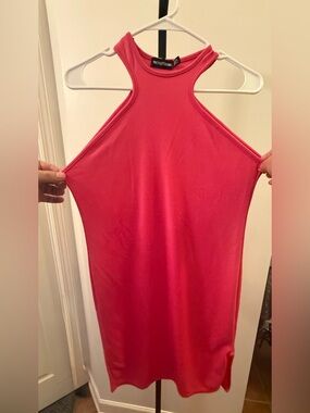PrettyLittleThing Hot Pink High Neck Racerback Tank Dress